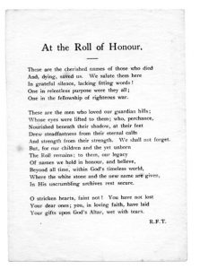 richard francis T at the roll of honour