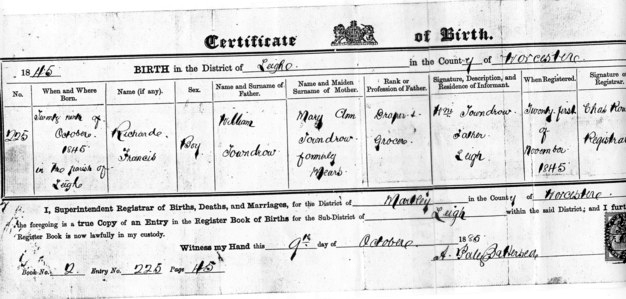 richard francis T birth cert