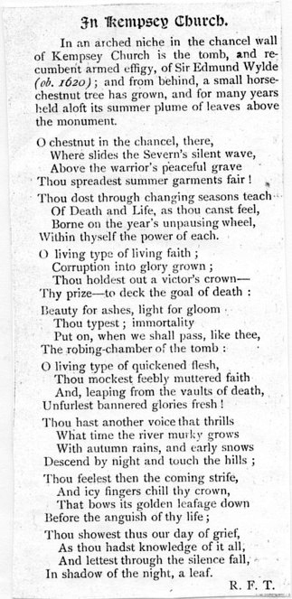 richard francis T poem in kempsey church